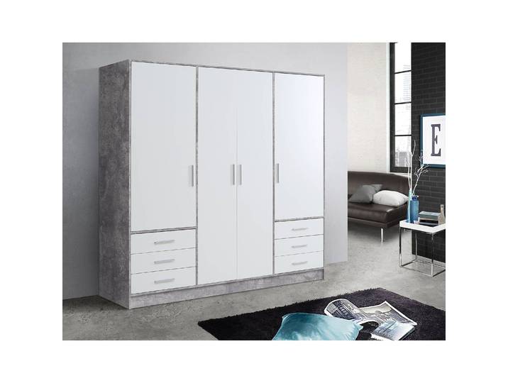 Drehtürenschrank Mindelberg 207cm Grau/Weiß/Weiß/Beton Dekor