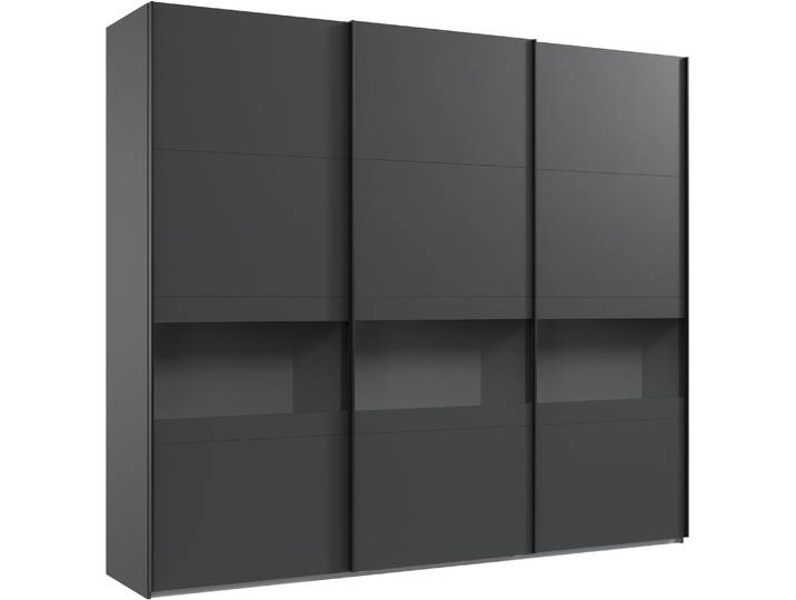 Schwebetürenschrank, Schwarz/Grau, 270x236x65 cm, Spanplatte, 3 Türen & Glaseinsatz, Modern, Wimex