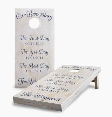Skip's Garage Our Love Story On Wood Regulation 2x4 Cornhole Game Set