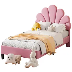 Polsterbett 90x200 cm mit Blumenkopfteil – stilvolles, gepolstertes Design in Rosa für und Teenager
