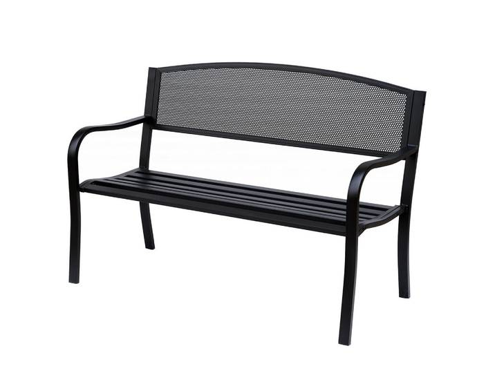 ComfortXL Gartenbank 2-Sitzer De-08309 mit Gittermuster, Stahl Schwarz, Metall, 127x87x60 cm, Gartenmöbel, Gartenbänke