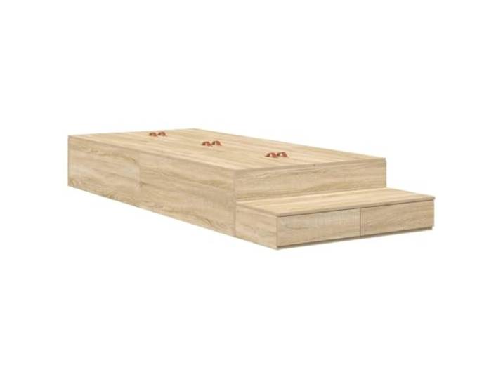 PUGYNBK Lagerbett Eiche Sonoma 90 cm Holz Massives Kiefernholz, Schubladen und Türen, Ledergriffe, ohne Lattenrost, feuchtes Tuch