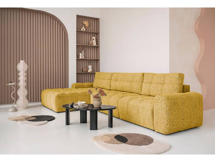 Ecksofa mit Schlaffunktion 364 cm Gelb Strukturstoff Purna 364 x 94 x 184cm Ausrichtung links Modern
