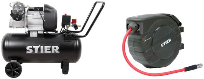Set STIER Kompressor LKT 615-10-50 + Schlauchtrommel Druckluft WAJ-15