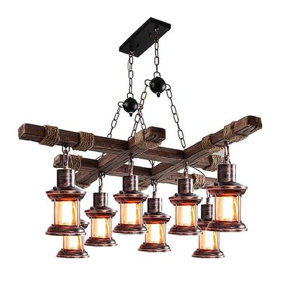 led pendelleuchte vintage kronleuchter holz 8-flammig 100cm industrie holz metall retro glasschirm geeignet für billardtisch kücheninsel bar höhenverstellbarer kronleuchter e27 ac220v e26 ac110v