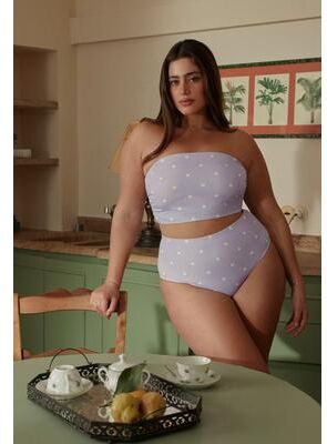 Plus Size Women's High Waisted Bikini Bottom by ELOQUII in Thistle Dots (Size 14)