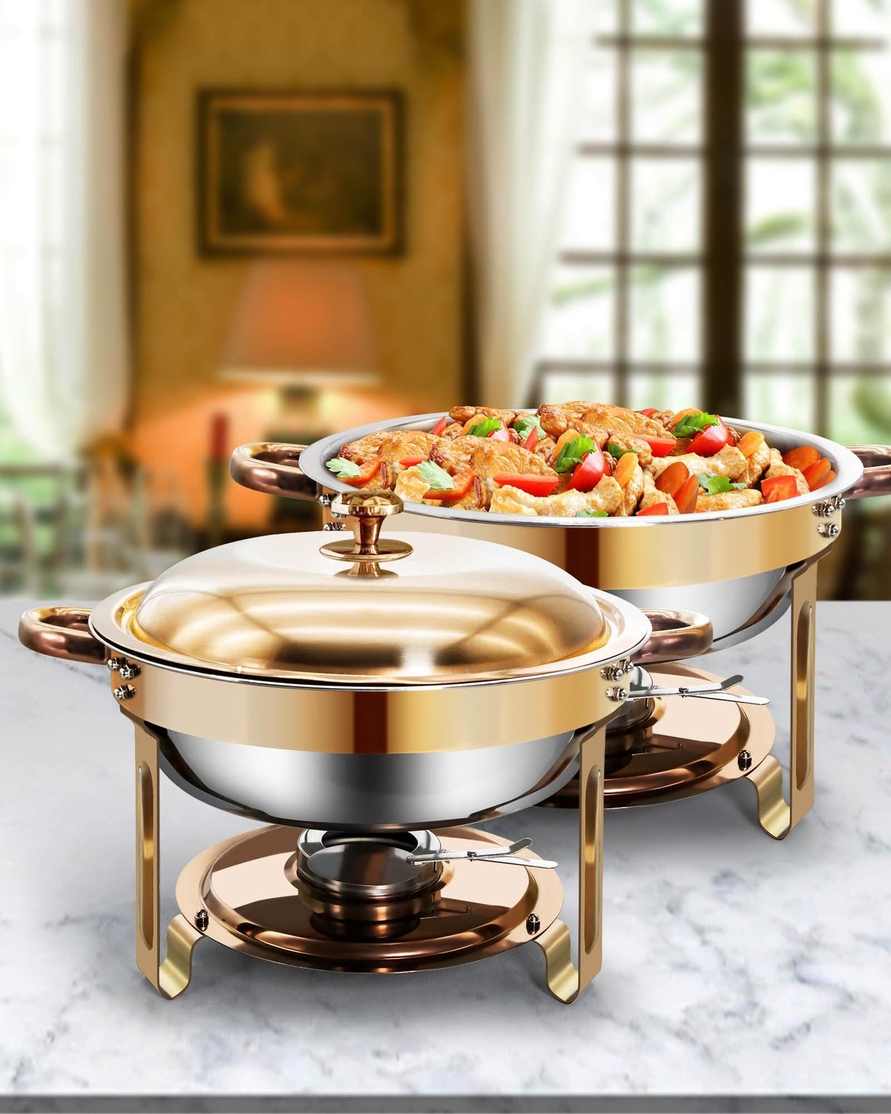 Dripio Buffetset met 2 Chafing Dishes van Roestvrij Staal, 5 Liter, Rosé Goud