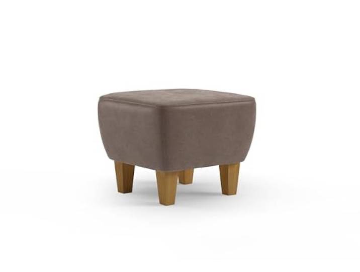 Cavadore Hocker Vida / Polsterhocker mit massiven Holzfüßen in Eiche / 52 x 46 x 52 / Mikrofaser, Hellbraun
