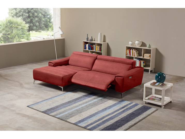 Ecksofa, Luxus-Microfaser, Marsala, 266×163 cm, Mit Relaxfunktion, Modern, EGOITALIANO