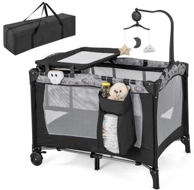 Costway Multi-Functional Baby Playpen with Mattress and Removable Changing Table-Gray