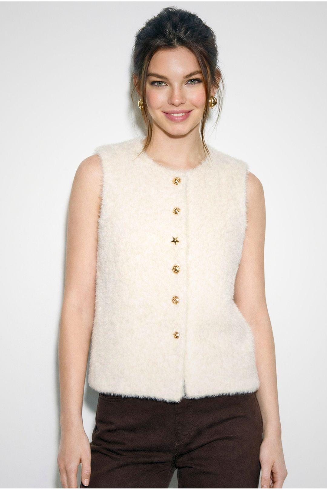 Pluchen Gilet met Knopen Sluiting