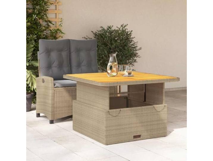 KTHLBRH Gartenmöbel-Set aus Polyrattan, 2-teilig, Beige Verstellbare Sitzbank, Ausziehtisch, waschbare Kissen, lackierter Stahl