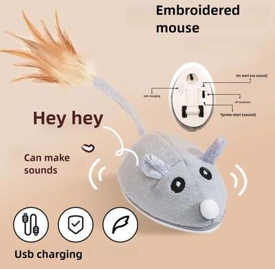 Inspire Essentials Automatic Squeaky Mouse Cat Toy With USB Rechargeable Smart Movement grey