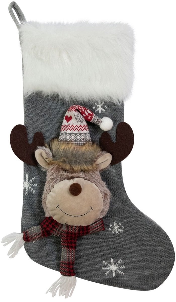 Gebreide Rudolf kerstlaarzen grijs 25 x 46 cm