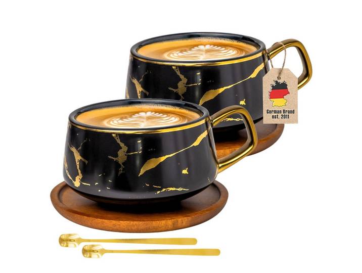 KAFFEETASSE Marmor Design 200 ml mit Untersetzer (2-tlg.)