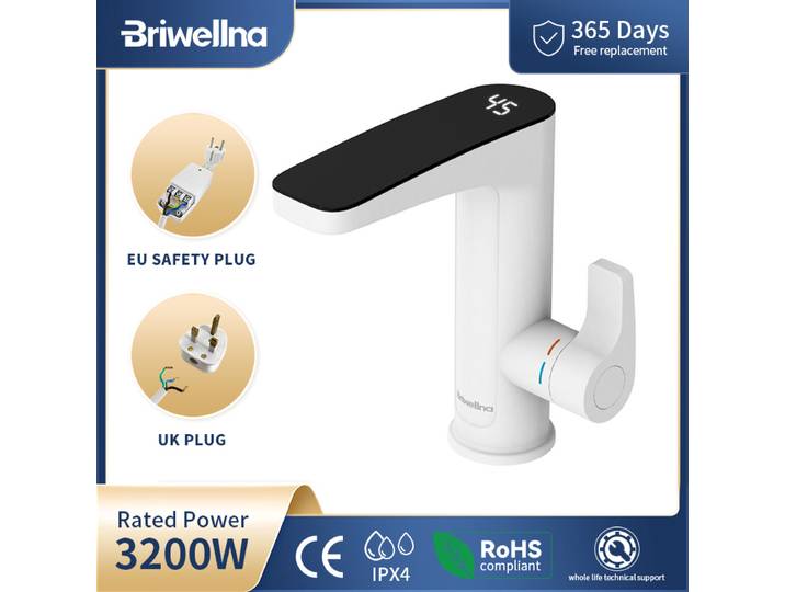 Chauffe-eau électrique instantané sans réservoir Briwellna 3200W 220V, robinet d'eau chaude et froide pour salle de bain
