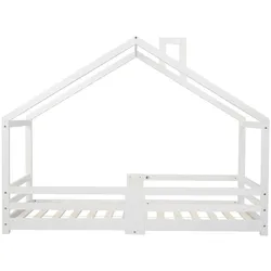 OKWISH Hausbett aus Massivholz Weiß 209x96x142,5 cm mit Rausfallschutz für 90x200 cm