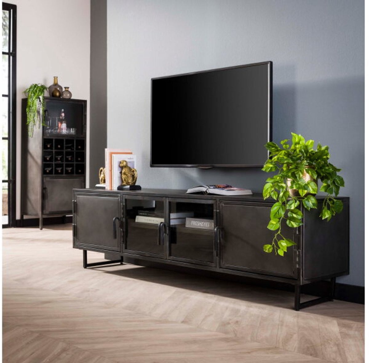 Meubelplaats TV-meubel Rift Metal - Gun Metal - 180 cm