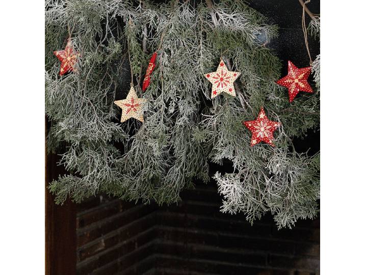 Set de 6 étoiles de Noël en papier mâché à suspendre motif Flocon