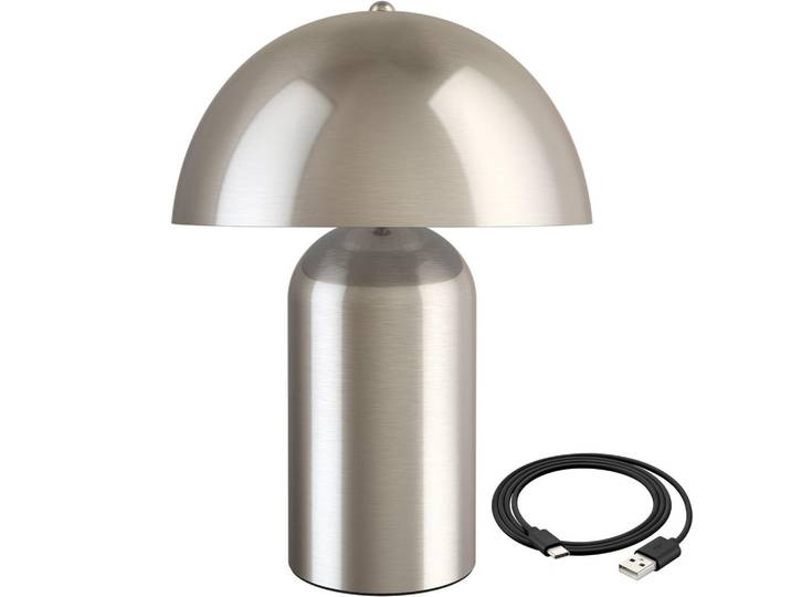 tectake Akku-Tischlampe Kade, 25 x 34 cm, Nickel matt, Nickelfarben, Metall, LED integrated, 25x34x25 cm, Lampen & Leuchten, LED Beleuchtung, LED-Tischlampen