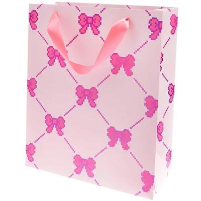 Geschenktüte Pixel Schleifen, Rosa, L, MIX, 26 x 32 x 12 cm, 230 g/m²