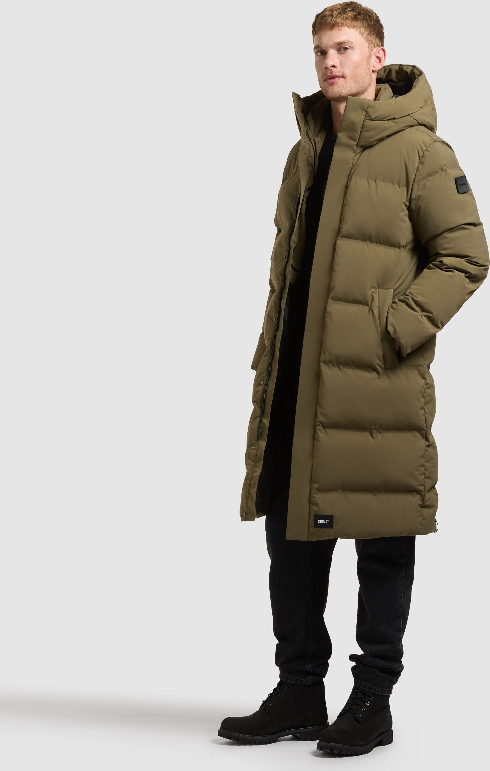 Steppmantel KHUJO "GAGE", Herren, Gr. L, grün (everglades grün), Web, 100% Nylon, unifarben, regular fit, eingesetzt elastischer Bund mit innenliegendem Gummizug, Mäntel Steppmantel