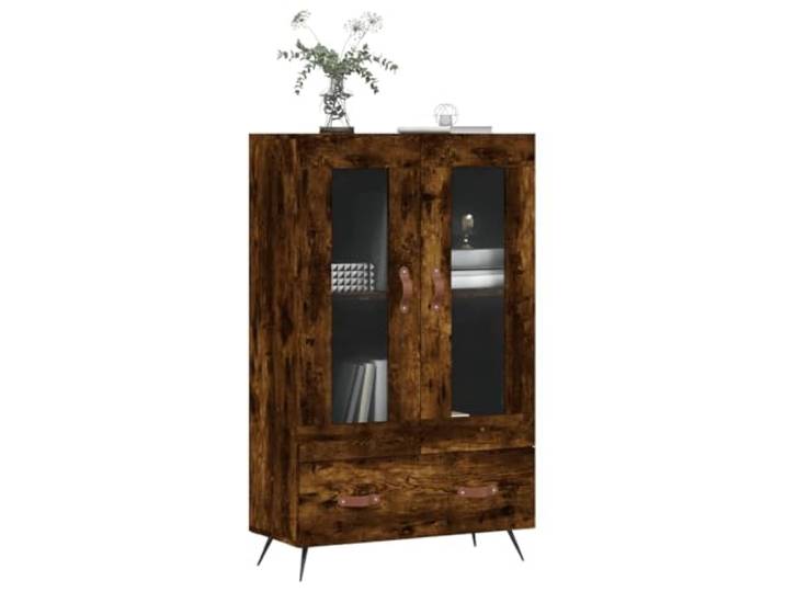 KTHLBRH Anrichte Eiche Rauch 69,5 x 31 x 115 cm Holz mehrschichtig Beine aus Metall, Glastür, großer Stauraum, stabile Tischplatte für Dekoration