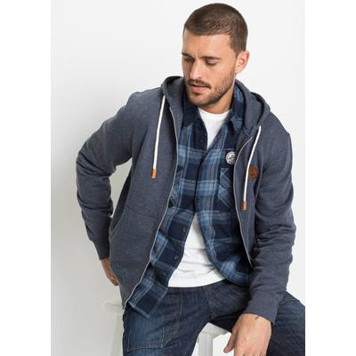 Kapuzensweatjacke BONPRIX, Herren, Gr. 52/54 (L), blau (dunkelblau meliert), Obermaterial: 60% Baumwolle, 40% Polyester, regular fit, Sweatjacken, innen weich angeraut, Regular Fit, mit 2 Taschen