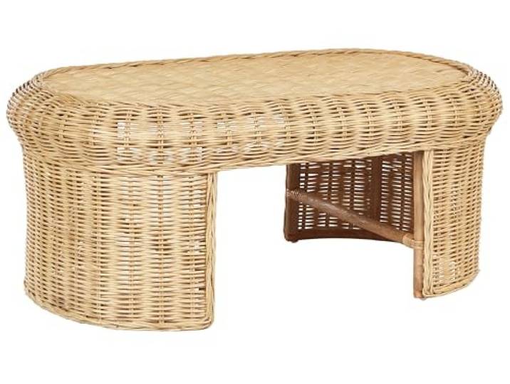 Beliani Garten Beistelltisch Rattan natürlich oval 96 x 60 cm Outdoor & Indoor Livadeia