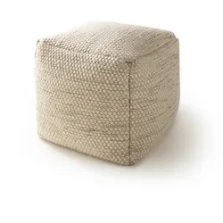benuta Pure - Handgefertigter Woll Pouf Rocco Cream 45x45x45 cm