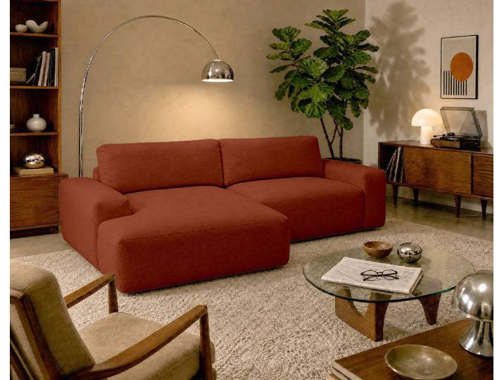Tama - Canapé D'Angle Gauche 4 Places Convertible Avec Coffre En Tissu - Terracotta