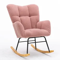 OKWISH Relaxsessel Schaukelstuhl 89x70x95 Teddy Stoff gepolstert Ergonomisch Wohnzimmer Schlafzimmer Komfort Rosa