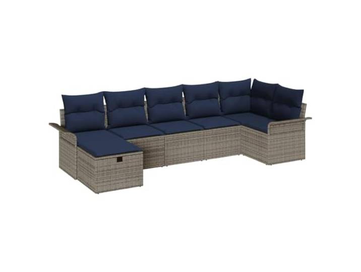 Garten-Sofa Set aus Polyrattan 7 Elementen Grau Navy mit Modulares Sofa, UV-beständig, verstellbarer Tisch, Leichtbau, Pflegeleicht, Polyester, Terrasse, Patio