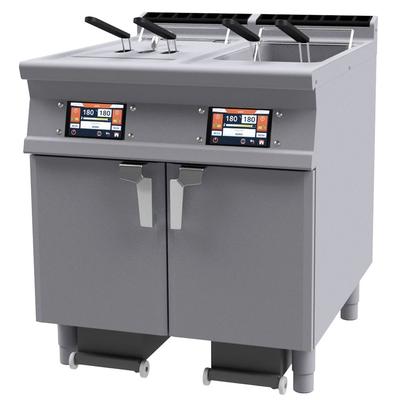 Elektrische digitale Friteuse 2 Becken 18 lt mit Öl-Filterung. Konstruktion aus rostfreiem Stahl. Abmessungen 80x70,5 h 90 cm. Modell F2/18-78ETDP