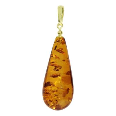 Kettenanhänger OSTSEE-SCHMUCK "Ostsee-Schmuck Anhänger Klassisch 40 mm - Gold 333/000", gelb, Schmuckanhänger, Damen, 43x15mm, Bernstein, 3,5 g, Kettenanhänger