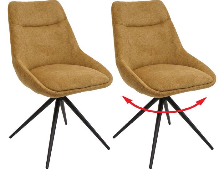 2er-Set Esszimmerstuhl HWC-M65, Küchenstuhl Lehnstuhl Stuhl, drehbar Auto-Position Metall Stoff/Textil senfgelb