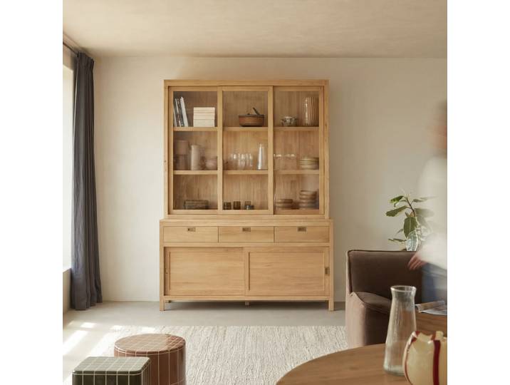 Geschirrschrank aus massivem Eichenholz 160 cm Heidi - Natur - Oak