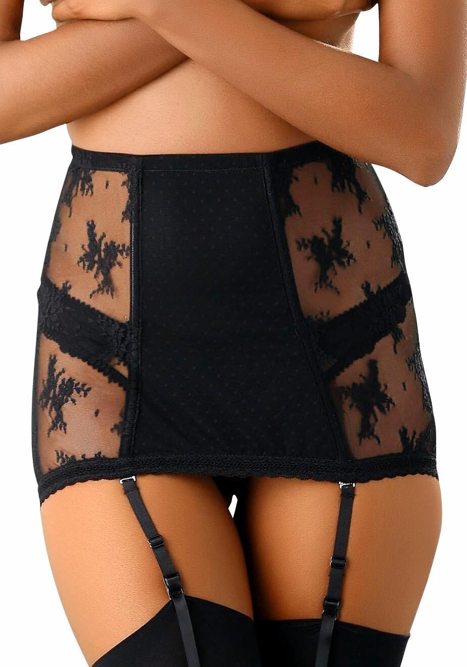 Strapsgürtel "Strumpfhalter mit transparenter Spitze", Damen, Gr. 36, schwarz, Spitze, Obermaterial: 90% Polyamid, 10% Elasthan, PETITE FLEUR GOLD BY LASCANA, Strumpfhalter Strapsgürtel, sexy Unterwäsche, sexy Dessous, Reizwäsche Damen schwarz 36