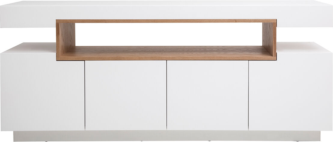 Miliboo Skandinavisches Sideboard in glänzendem Weiß und Holz mit 4 Türen L180 cm LIVO