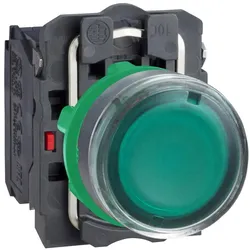 Schneider Electric XB5AW3365 Leuchtdrucktaster, grün, flach, 1S+1Ö, tastend, +BA 9s 250V 2,4W
