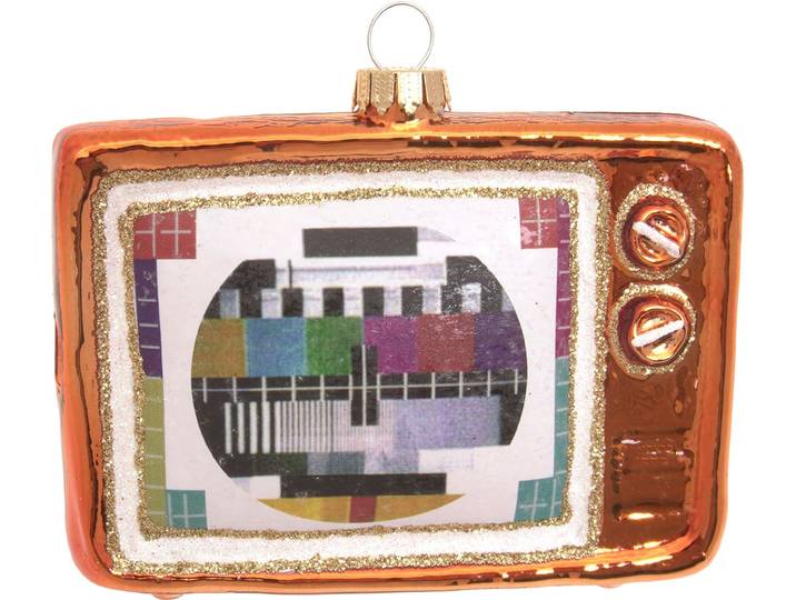 Christbaumschmuck KREBS GLAS LAUSCHA Nostalgischer Fernseher , braun, B:12cm H:8cm T:15cm, Glas, Weihnachtsbaumschmuck, Christbaumschmuck, Christbaumschmuck aus Glas, mundgeblasen, handgefertigt, Figur