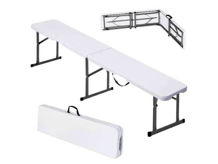 VEVOR Banc Pliant en Plastique\, 1820 mm\, Banc d'extérieur Pliable Portable\, Lisse en PEHD imperméable\, siège de Pique-Nique\, de Salle à Manger avec poignée de Transport\, pour Jardin\, Blanc (1 Paquet)