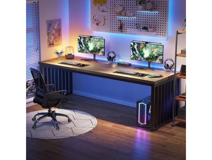Bureau Gamer 180x76x60 cm avec Grande Surface de Table Bureau Gaming pour Chambre Salle de jeux -Bureau de Jeu- Gris