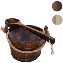 Saunakübel mit Einsatz HWC-B26, Saunazubehör Saunaeimer Saunakelle Aufguss, Kiefernholz 3,5 L ~ dunkel-braun