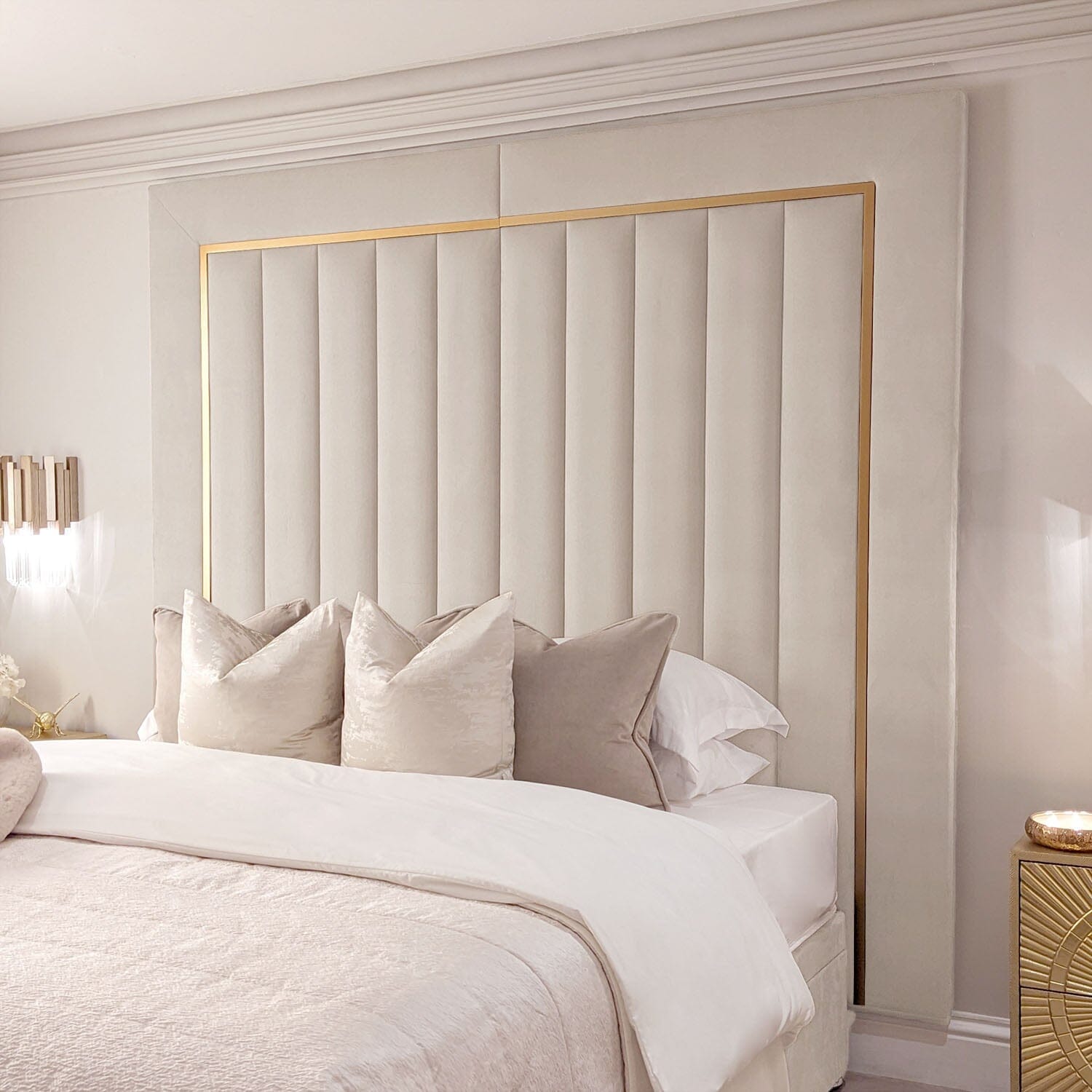 Milan Cream & Gold Channelled Luxury Headboard, Double