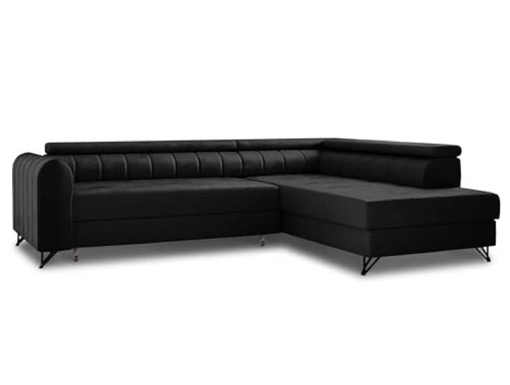 Sofnet Ecksofa Alice mit Schlaffunktion und Bettkasten, Wohnlandschaft mit einstellbare Kopfstützen, Couch, Sofa, Bettsofa, Schlafsofa (Schwarz (Kronos 07), Ecksofa Rechts)
