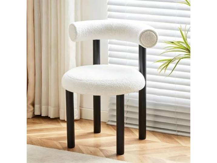 NZVZGKTNTW Schminkstuhl Im Modernen Stil, Esszimmerstuhl Aus Lammwolle, Einfacher Make-up-Hocker,Gebogene Rückenlehne, geeignet for Schlafzimmer, Wohnzimmer, Esszimmer schwarz(White)