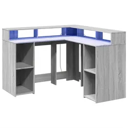 Helloshop26 - Schreibtisch Tisch Arbeitsplatz Computermöbel Arbeitsmöbel und LED-Leuchten Sonoma 130 x 130 x 91 cm Holzwerkstoff 02_0023806