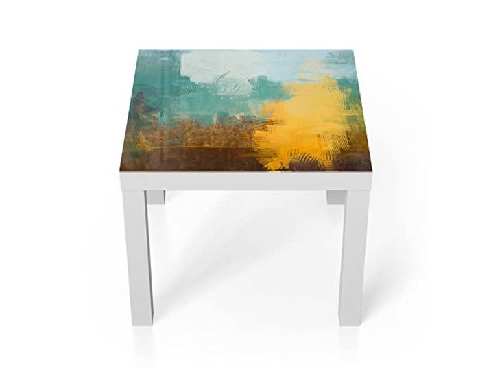 DEQORI Glastisch weiß klein 55x55 cm Motiv Entfremdete Landschaft ausgefallener Beistelltisch aus Glas Hochglanz Couchtisch fürs Wohnzimmer moderner Couch Tisch mit Design