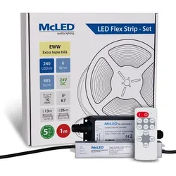 McLED LED-Band - Satz 1 m + Empfänger Nano IP67, 240 LED/m, EWW, 6 W/m, DC 24V, 485 lm/m, CRI90, IP67, 10 mm, Konduktor 3 m ML-126.035.90.S01002